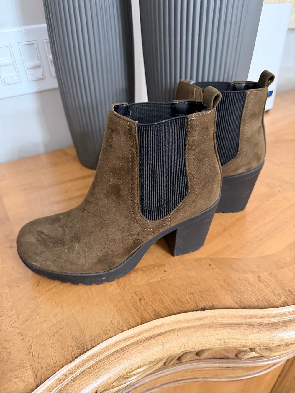 Soda Olive Suede Chelsea Block Heel Booties